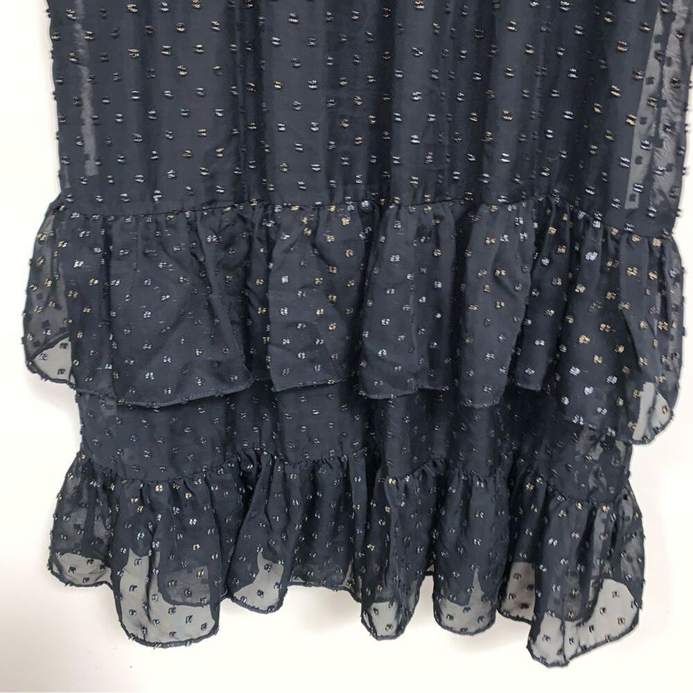 AVEC LES FILLES Black Dress Women’s 14 Smocked Ruffle Metallic Dot Party Event - Picture 5 of 10